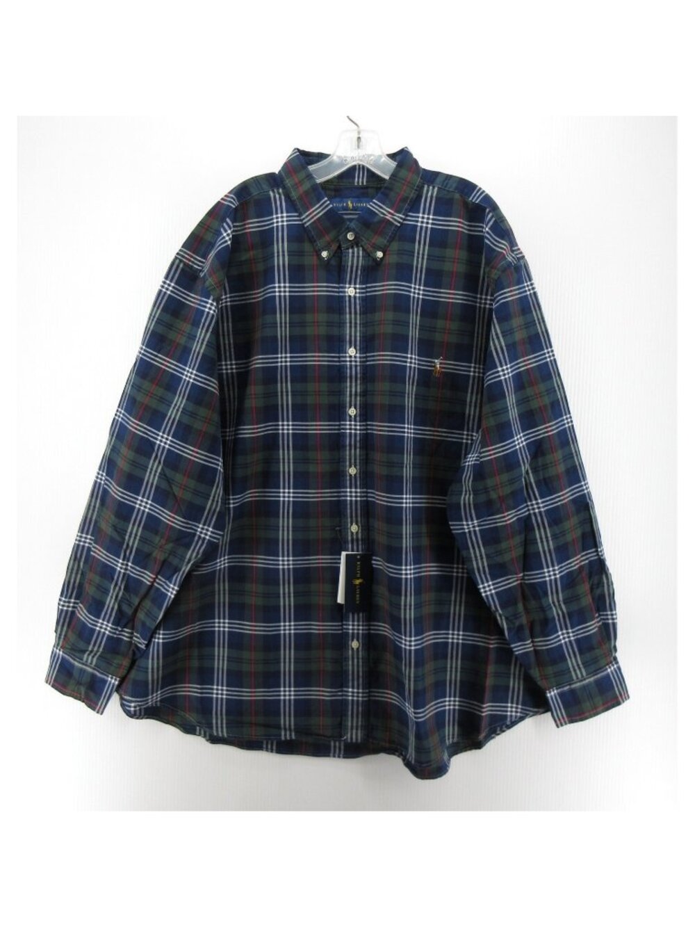 Ralph Lauren Shirt 3XB Big Green Button Down Plaid Flesh Pony Cotton